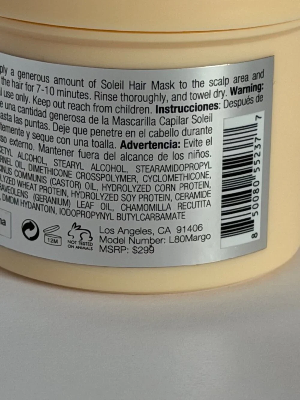 Soleil Argan Oil Deep Hydration Hair Mask 4.58 oz / 130ml Moisturizing Treatment